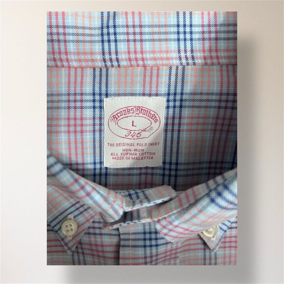 Brooks Brothers 346 Blue Red Plaid Long Sleeve Button Down Shirt Preppy Men's L - Picture 7 of 9